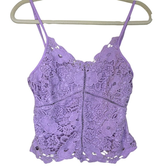 Ambiance Tops - Womens Large Pastel Purple Floral Crochet Lace Boho Top Festival Fairy Coquette